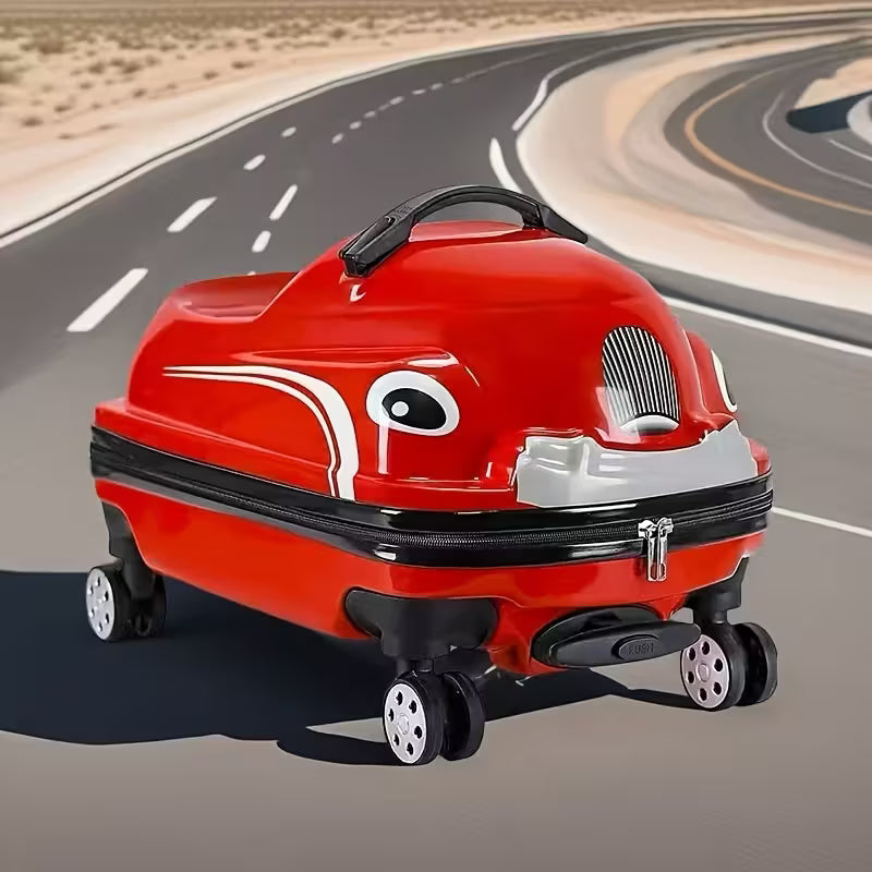 Ride-On Car Shaped Travel Suitcase Luggage Trolley Red