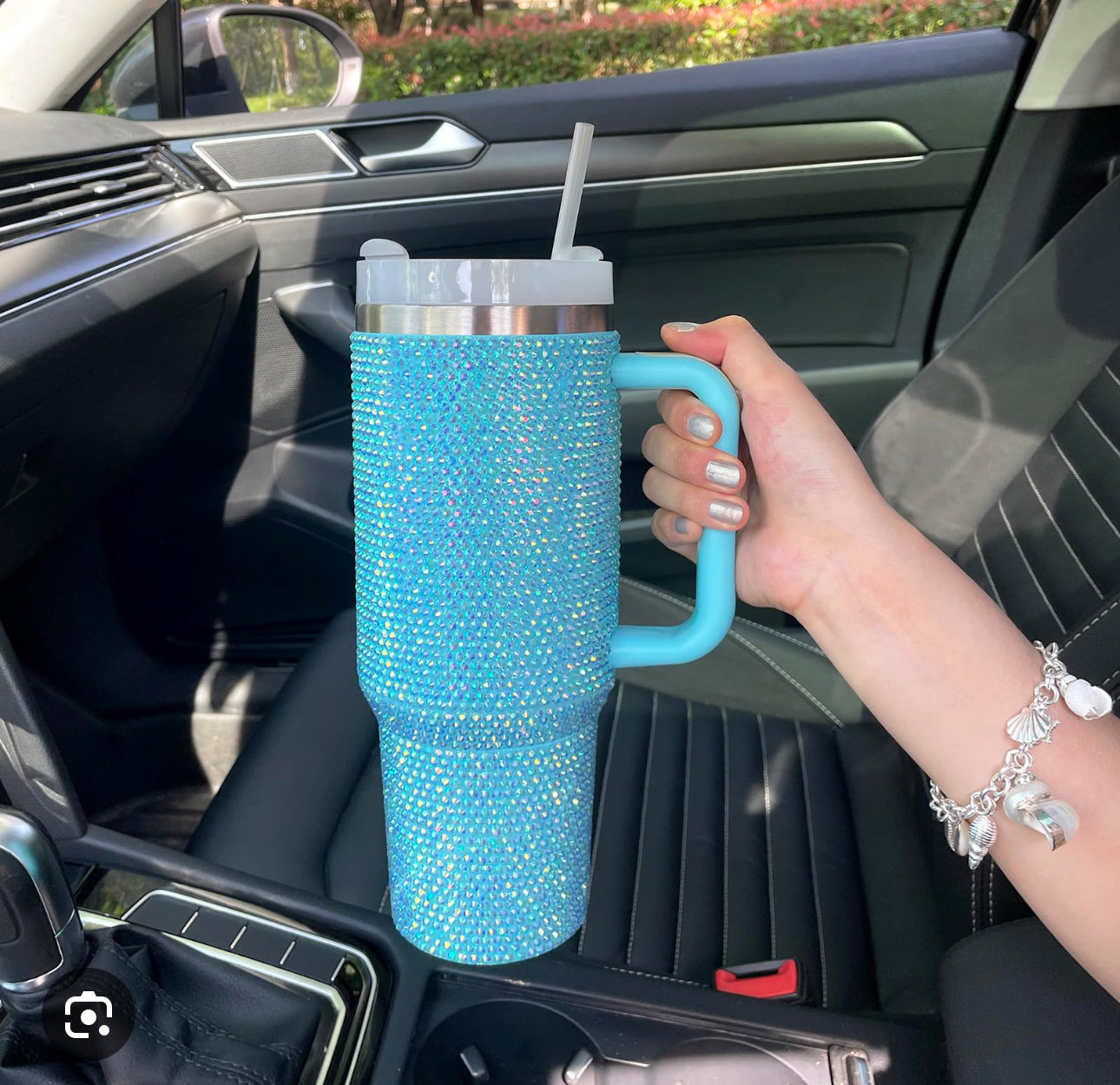 Diamond-Design Insulated Tumbler (light blue)