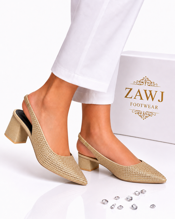 Women’s Rhinestone Slingback Heels - Golden
