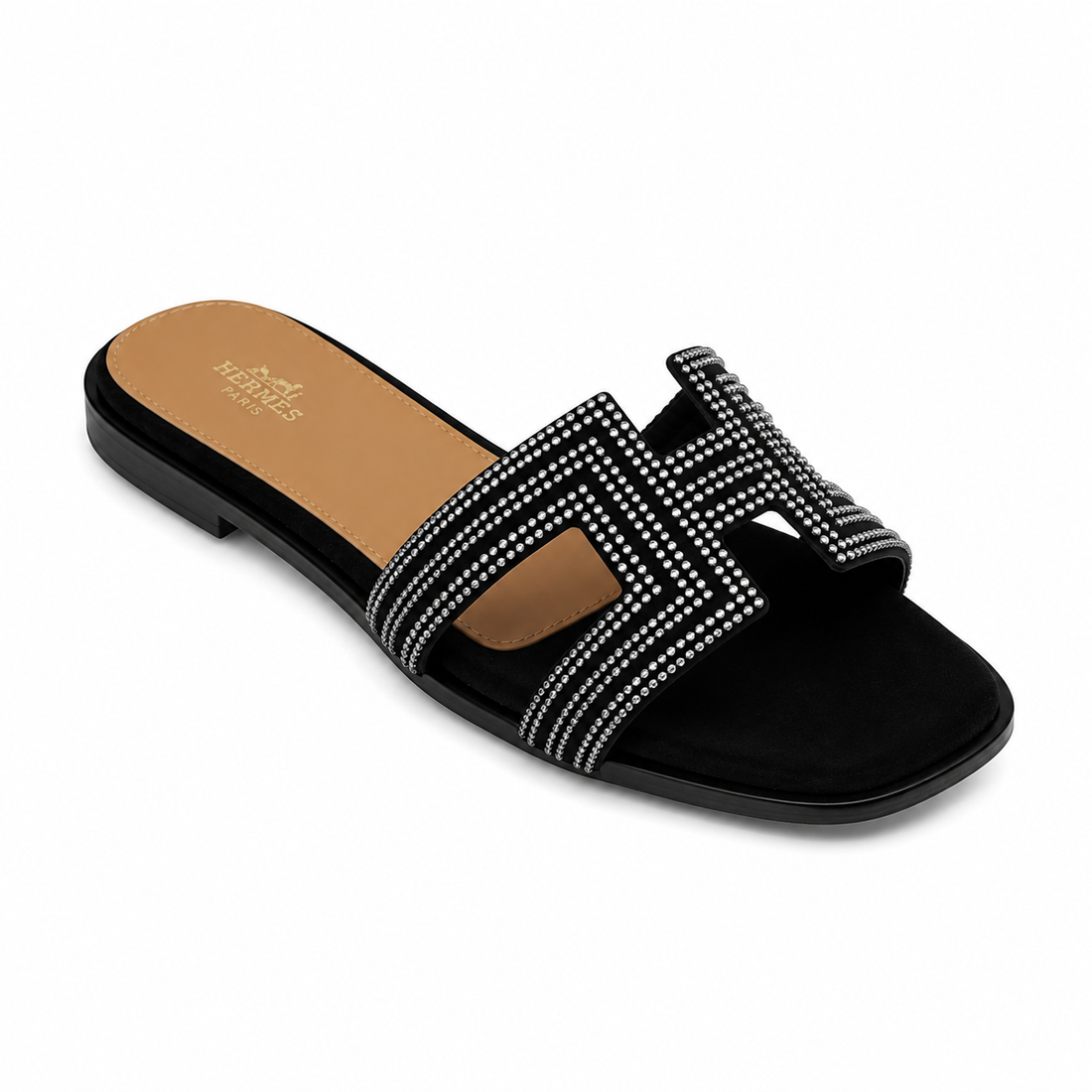 Women's Rhinestone Slide Slippers - Black