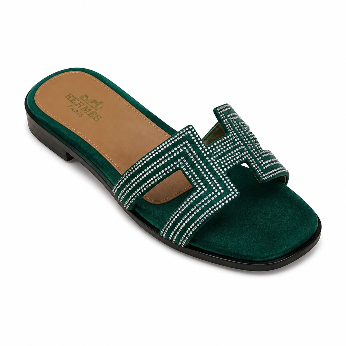 Women's Rhinestone Slide Slippers - Black