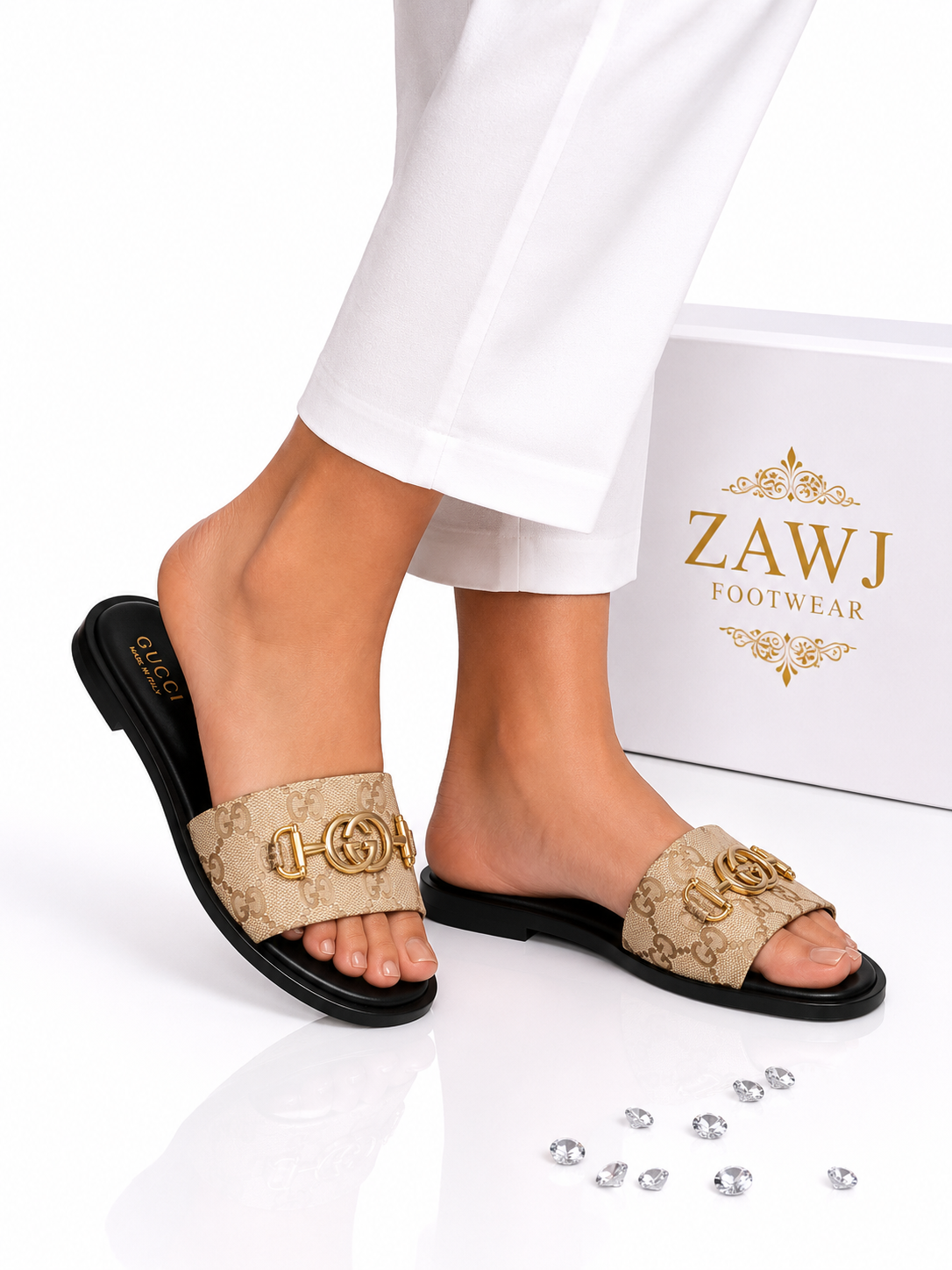 Women’s Beige Monogram Slide Slippers