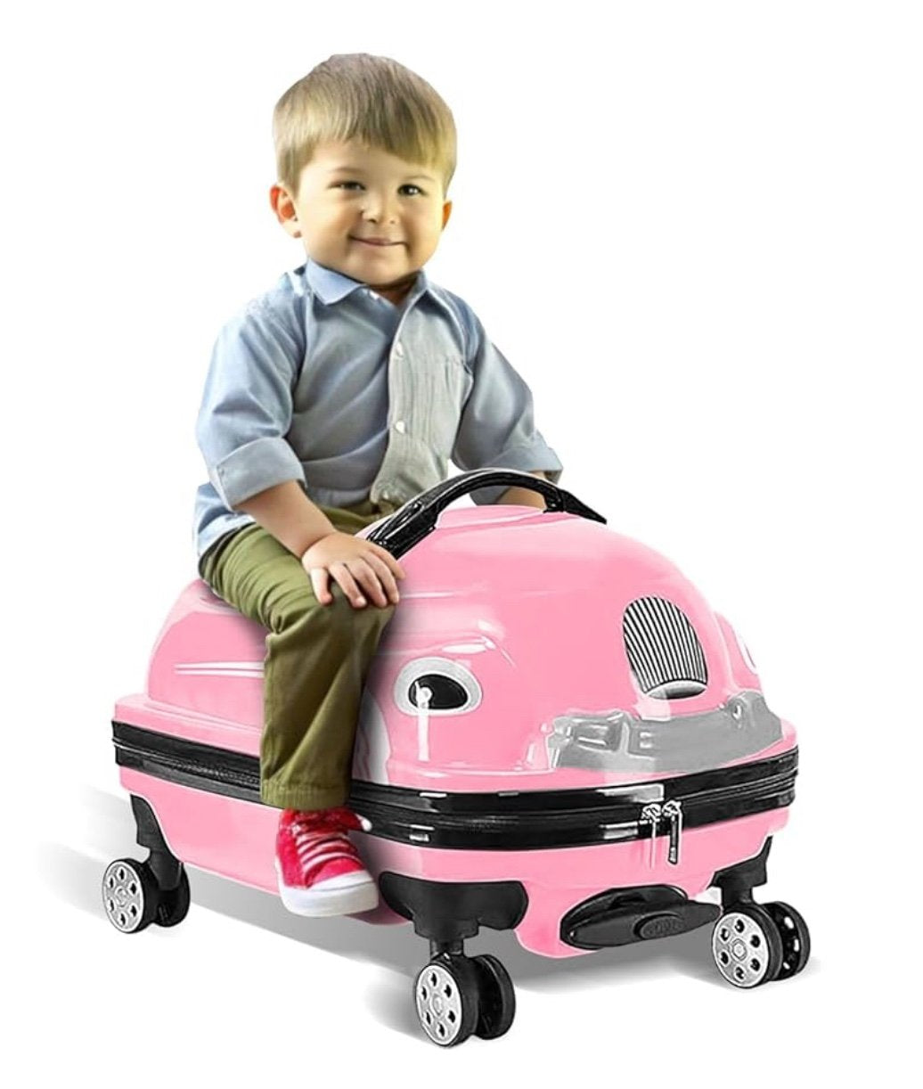 Ride-On Car Shaped Travel Suitcase Luggage Trolley PINK