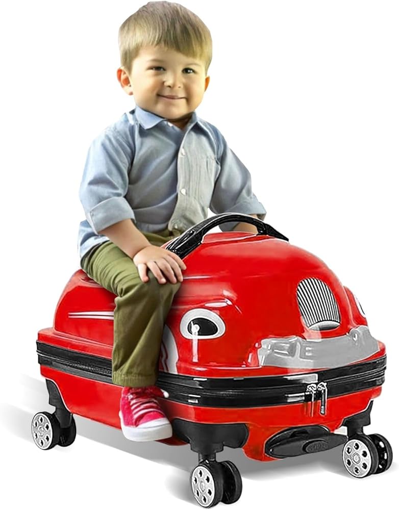Ride-On Car Shaped Travel Suitcase Luggage Trolley Red