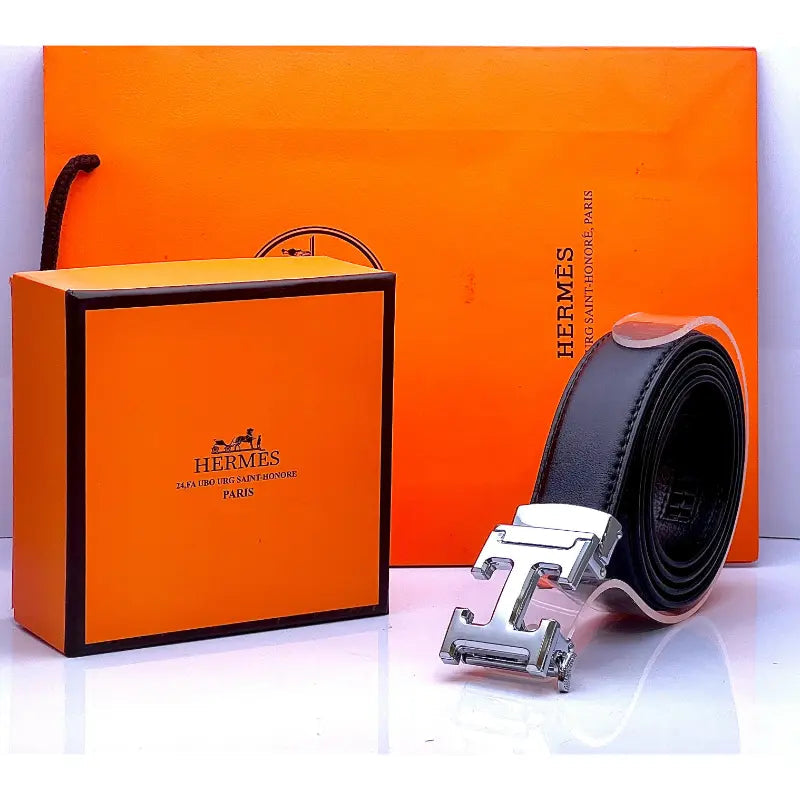 Hermes Silver Simple Buckle Belt For Men
