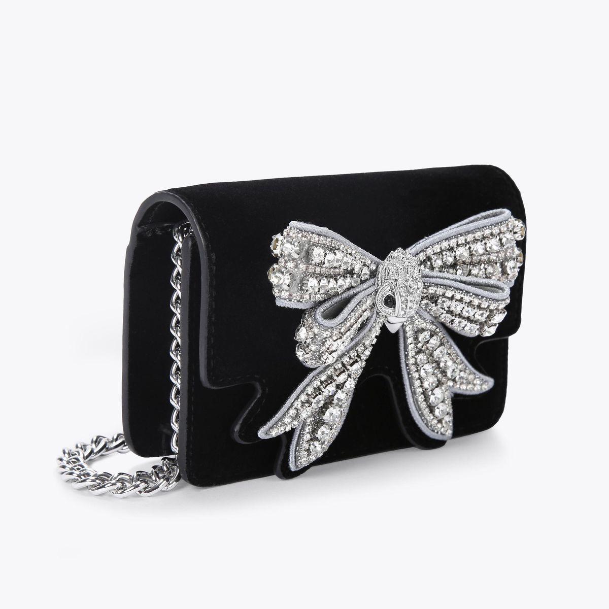 Kurt Geiger Silver Luxe Noir Crystal Bow Bag