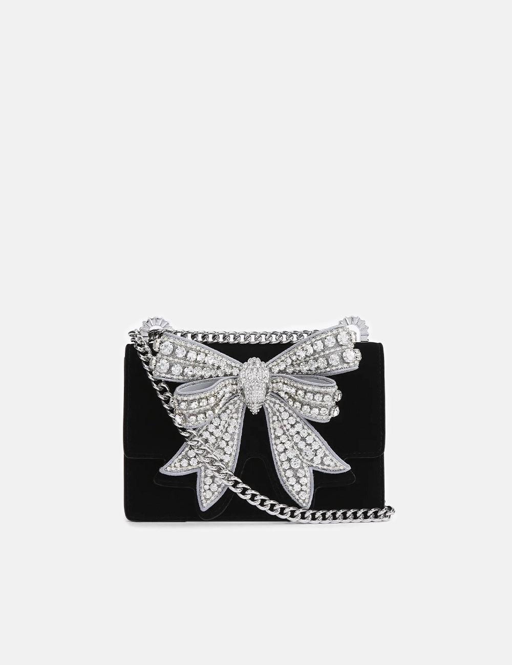 Kurt Geiger Silver Luxe Noir Crystal Bow Bag