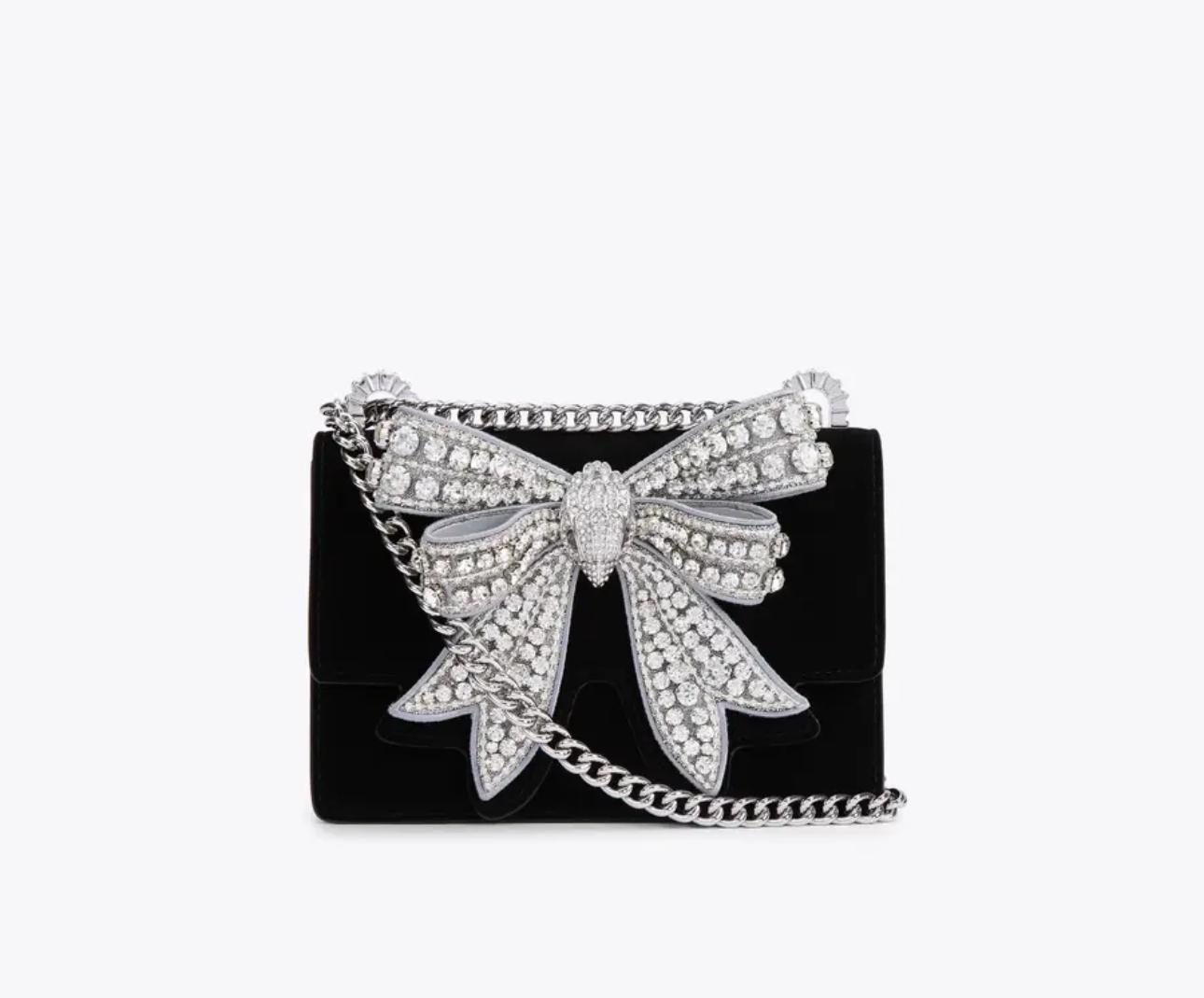 Kurt Geiger Silver Luxe Noir Crystal Bow Bag