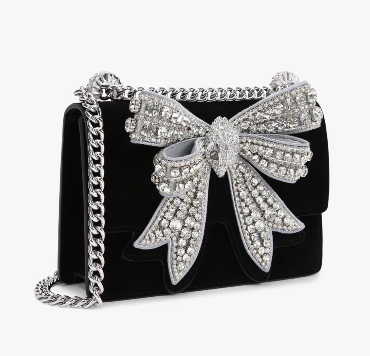 Kurt Geiger Silver Luxe Noir Crystal Bow Bag