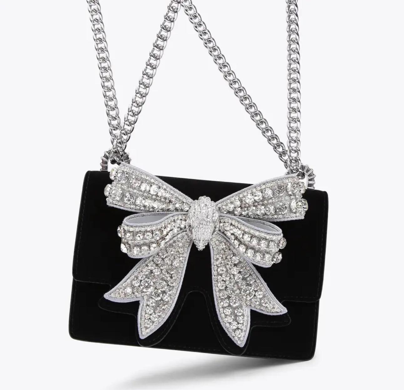 Kurt Geiger Silver Luxe Noir Crystal Bow Bag