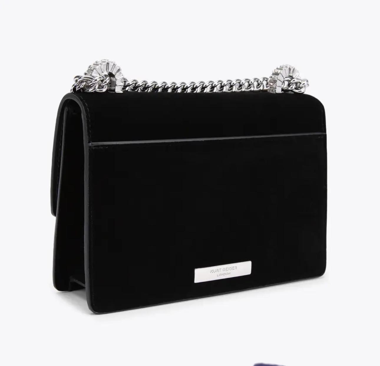 Kurt Geiger Silver Luxe Noir Crystal Bow Bag