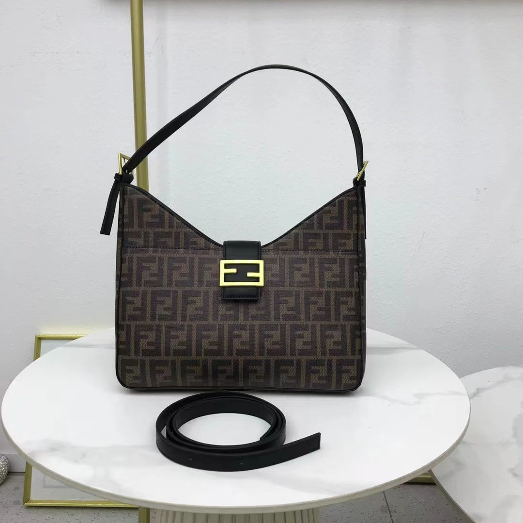 Fendi Zucca V-Shaped Mamma Bucket Shoulder Bag