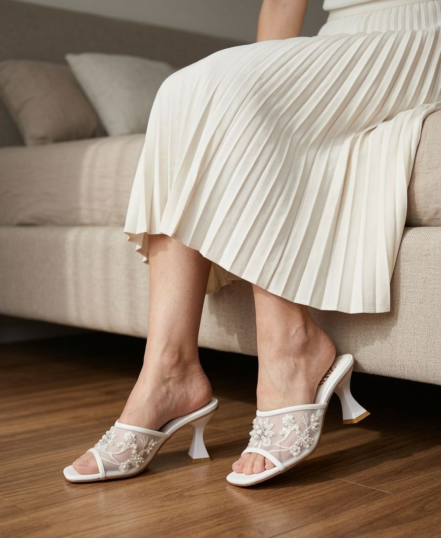 Zarifa Embroidery Heels WHITE