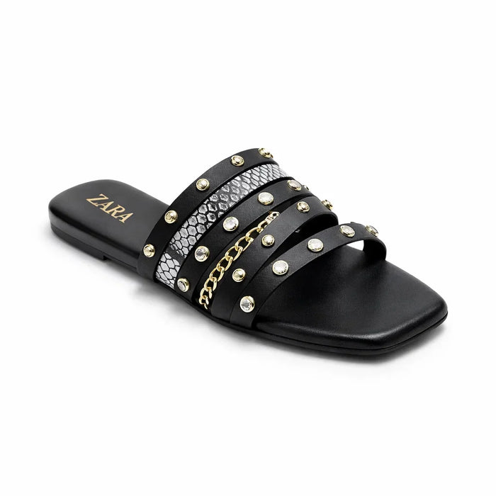 Studded Chain Slide Sandals - Fawn