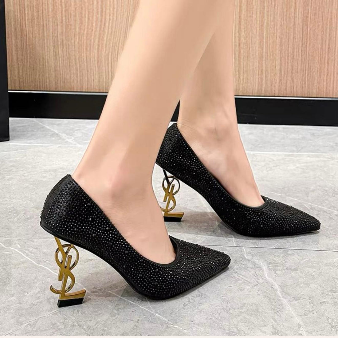 Rhinestone Pointed Toe Heels
