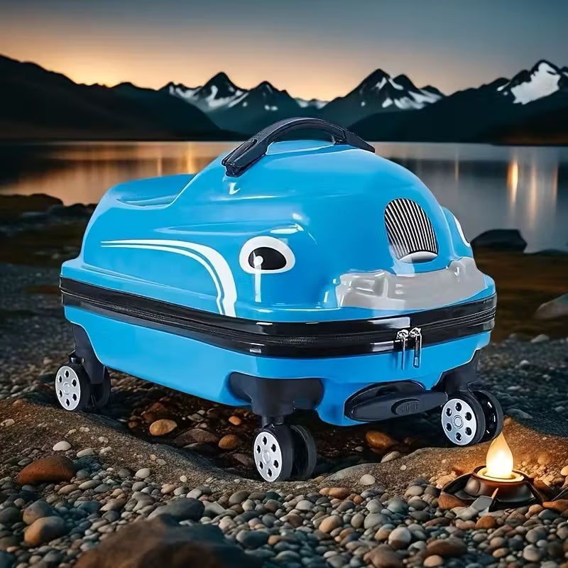 Ride-On Car Shaped Travel Suitcase Luggage Trolley Blue