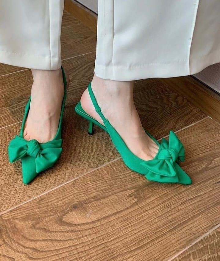 BOW SUEDED HEELS(green)