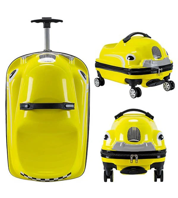 Ride-On Car Shaped Travel Suitcase Luggage Trolley Yellow