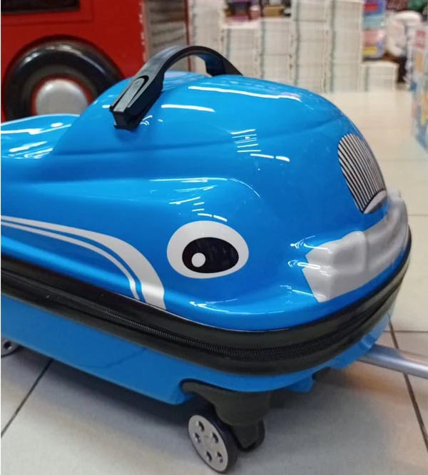 Ride-On Car Shaped Travel Suitcase Luggage Trolley Blue