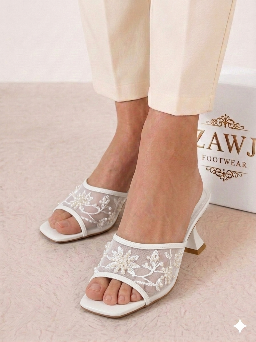 Zarifa Embroidery Heels WHITE