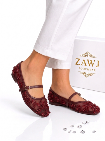 Hand Made EMBROIDERY PUMPS (Maroon )