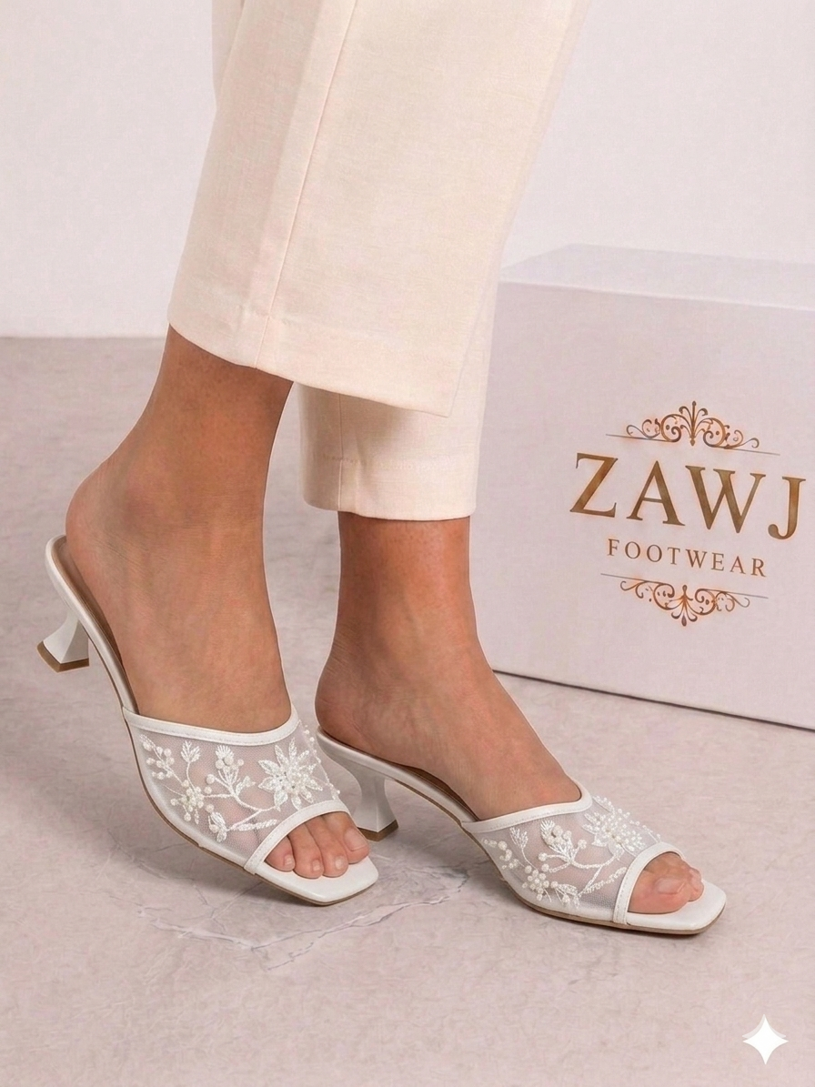 Zarifa Embroidery Heels WHITE